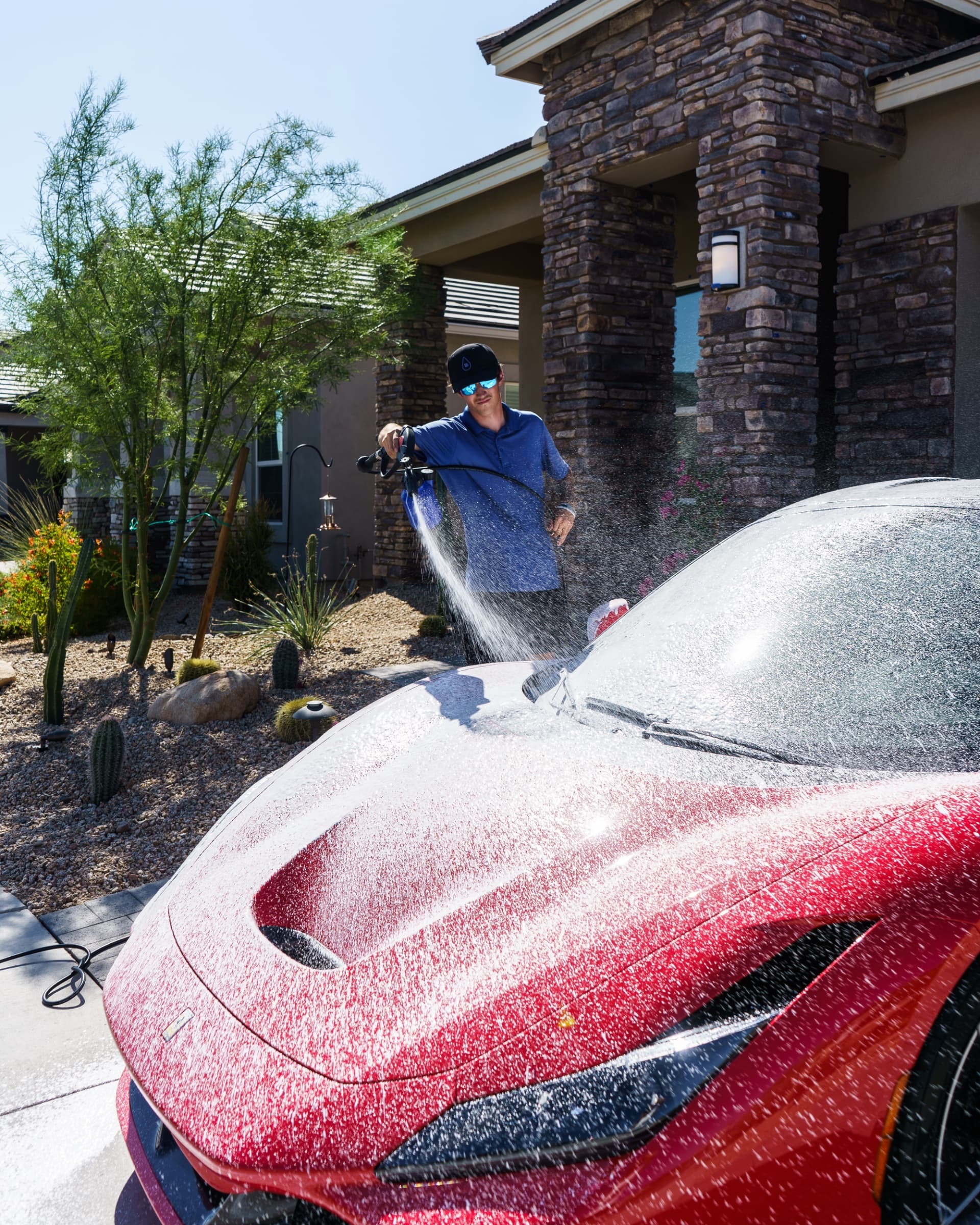 Red Ferrari after a mobile exterior wash, clay bar decontamination and wax in Scottsdale, AZ